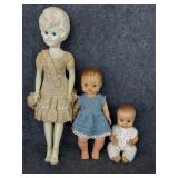 Vintage dolls wearing vintage crocheted dresses