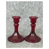 vintage Indiana Glass Ruby Red candle holders
