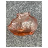 Vintage small pink glass piggy bank
