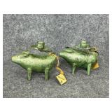 vtg Blue Handworks Indonesian pig candle holder