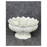 Fenton Hobnail Milk Glass Footed Candle Bowl,