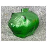 vintage green glass piggy bank