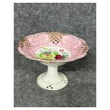 vintage compote pedestal dish pink & gold lace