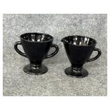 Hazel-Atlas Ovide Black Glass Creamer Sugar Bowl
