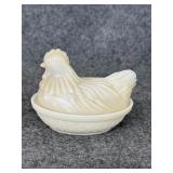 vintage Hazel Atlas white milk glass hen on nest