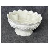 Fenton Hobnail Milk Glass Footed Candle Bowl,