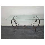Meatal base glass top console table sofa table