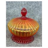 vintage Jeanette Amberina lidded candy dish