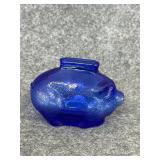 vintage cobalt blue glass piggy bank
