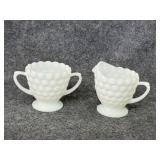 Anchor Hocking Bubble Milk Glass Creamer Sugar Set