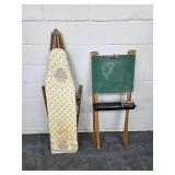 Wooden ironing board and chalkboard