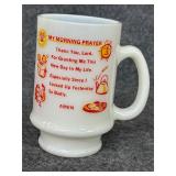 vtg milk glass pedestal mug My Morning Prayer mug