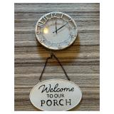 Home decor clock and welcome to our porch