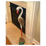 39ï¿½ REPAIRED neck wooden folk art design bird