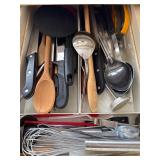 Kitchen drawer lot knives, spoons utensils