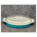 Pyrex Gold Scroll Lid Americana Turquoise Blue