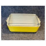 Pyrex 503-B yellow refrigerator dish Chipped lid