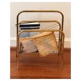 Mid-Century Modern gold-toned metal magazine rack