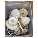 Tote of assorted kitchen wares unknown condition