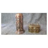 Pair of decor items including a brass box
