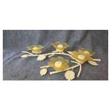 Horizontal metal & glass candle holder