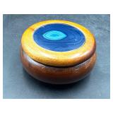 Vintage round wooden & agate trinket box