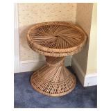 vintage rattan wicker hourglass-shaped plant stand