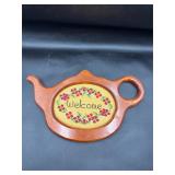 Needlepoint welcome wooden teapot frame