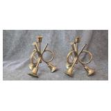 Brass horn shaped candle holders. Set of 2.