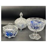 Vintage lidded candy dishes and pedestal bowl
