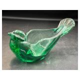 Fenton Art Glass green dove bird trinket dish