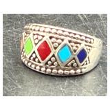 sterling silver ring features a multi-stone inlay