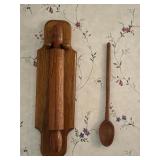 Wooden rolling pin and spoon wall hanging