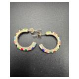 vintage sterling silver multi-color inlay earrings