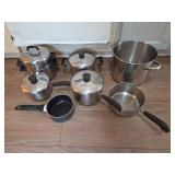 Assorted pots copper bottom and more