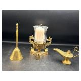 brass Aladdin genie lamp, bell, candle holder