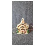 Christmas decor.  Lighted church.