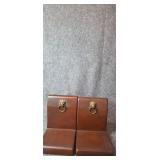 Wooden bookends with brass lions