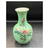 Vtg celadon green porcelain vase hand-painted