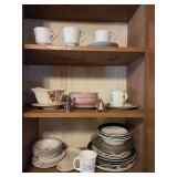 Kitchen cabinet lot stoneware and more