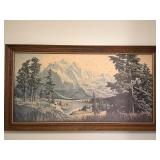 Vintage framed landscape print flawed