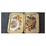 Metal trays with florals. Set of two.