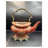 Vintage Mark Roberts Brass & porcelain teapot