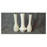 Trio of milk glass vases.
