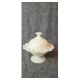 Milk glass candy dish with lid.