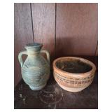 Pottery candle holder and bowl