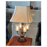 vintage wood and brass candelabra table lamp