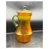 9.5ï¿½t Vintage art glass pitcher amber thumbprint