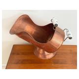 Vtg Copper Coal Scuttle w  Ceramic Handles