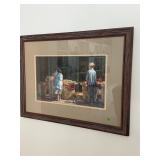 framed pastel depicts vibrant street market scene